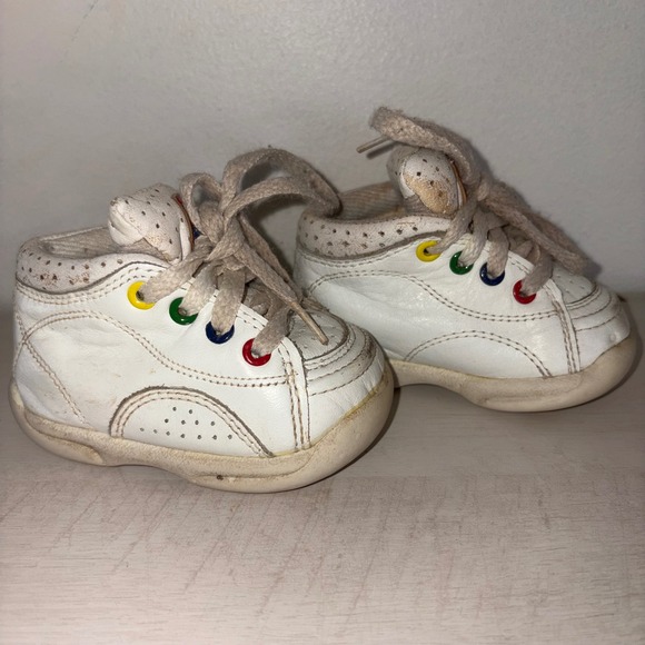 Mc Kids White Leather Sneakers Colorful‎ Accents Toddler Shoes Size 3 1990s Y2K - Picture 2 of 6